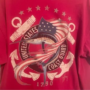 Guy Harvey Red US Coast Guard Fishing Tshirt Size Large